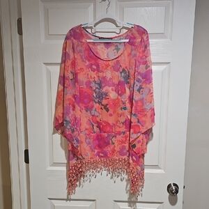 Vibrant Floral Women's Blouse with Fringe